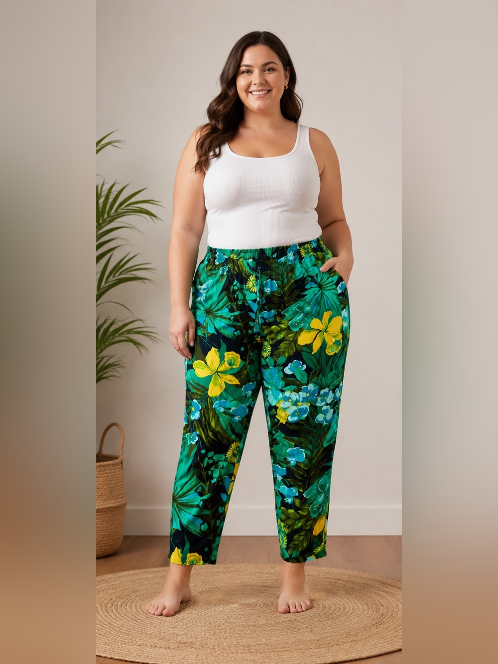 Talbots Tropical Floral Pants in Green & Yellow